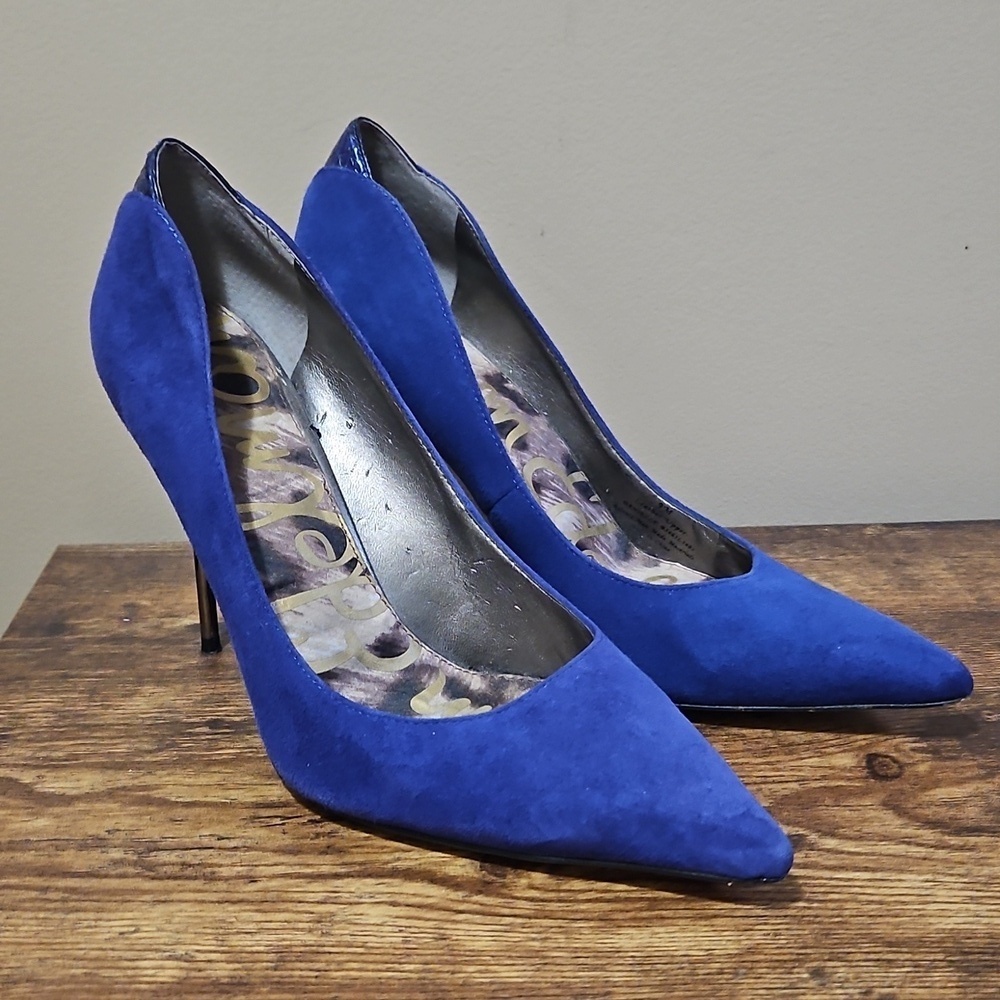 Sam Edelman Danielle Pointy Toe Pump In Blue Suede Size 9M